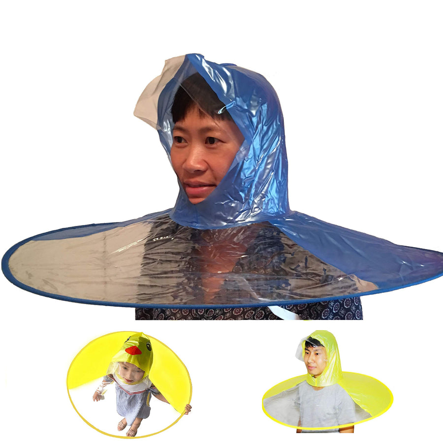 Head wear Hand Free Foldable Raincoat Umbrella for Fishing Hiking and School (X-Large) Blue