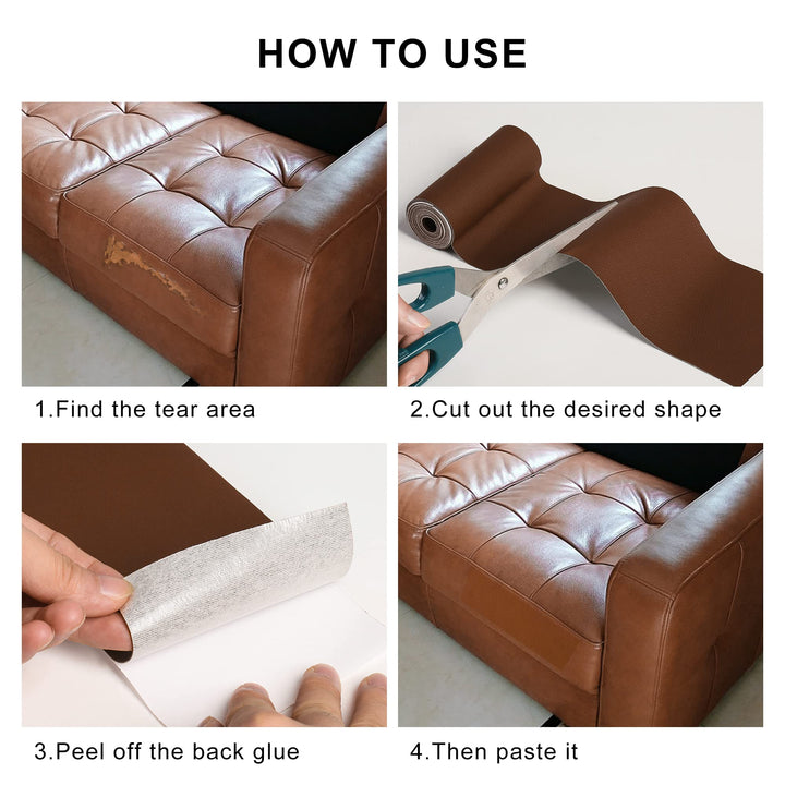 Leather Repair Patch for Furniture, 16 x 63Leather Repair Tape self Adhesive,Leather Repair Patch for car seat couches Sofa Jackets Handbags Brown