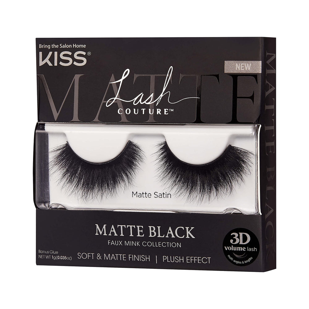 Lash Couture Matte Black Faux Mink Collection, False Eyelashes 1-Pack, Soft Real Mink Texture & Matte Finish, High Impact Color, 3D Volume, Knot-Free Lash Band, Reusable, Matte Satin, 1 Pair