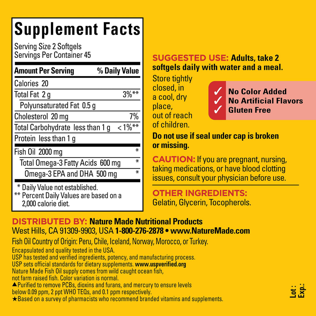 Nature Made Fish Oil 1000 mg Softgels, Fish Oil Supplem