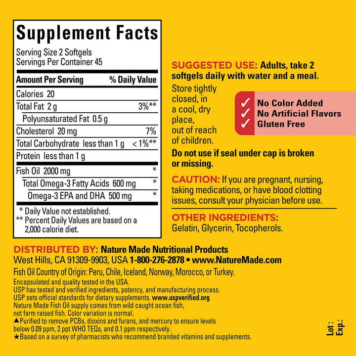Nature Made Fish Oil 1000 mg Softgels, Fish Oil Supplem