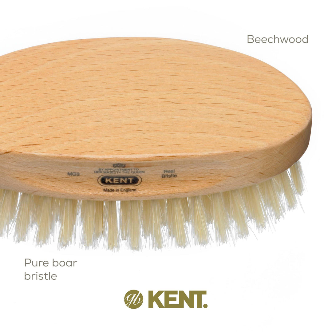 Kent Mg3 Oval Beechwood Black Pure Bristle Luxury Military Brush For Fine &amp; Thinning Hair