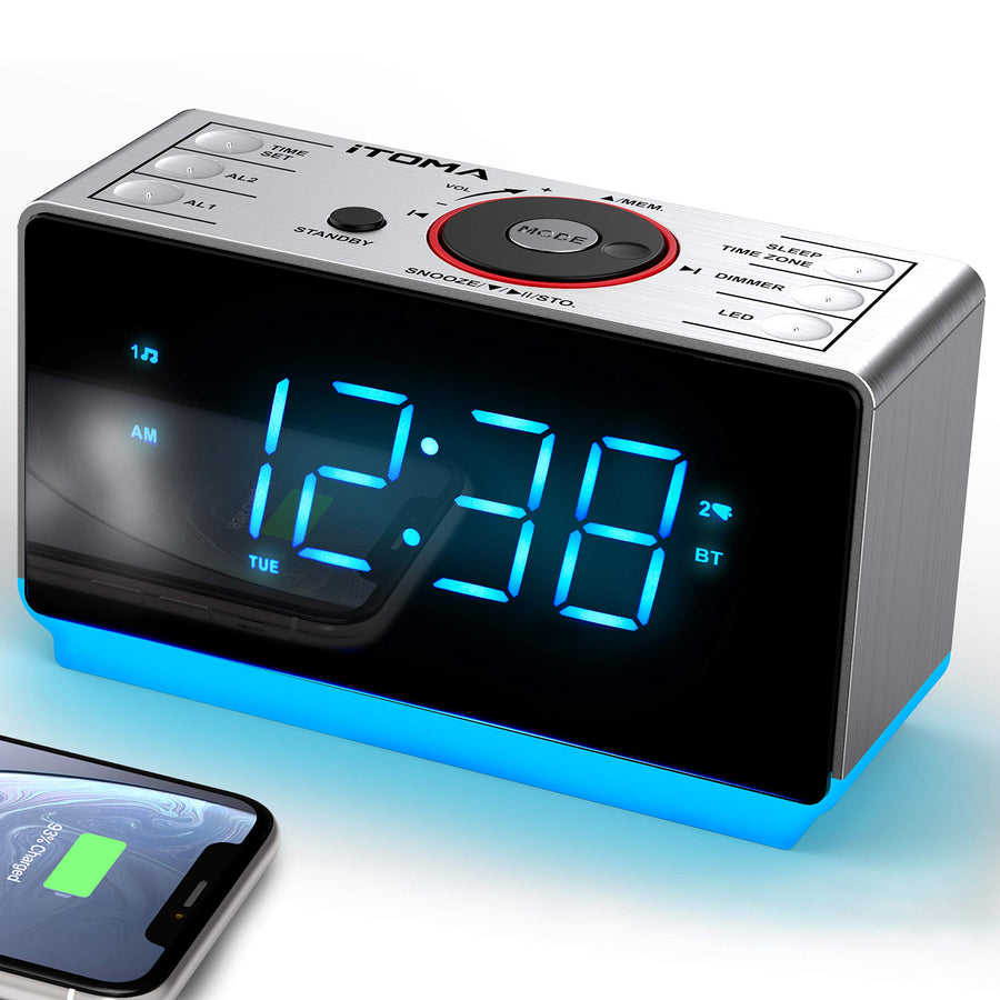 Alarm Clock Radio with Bluetooth Speaker, FM Radio, Dual Alarm with Snooze, Large LED Display, Dimmer Control, USB Charging Output and Night Light CKS708