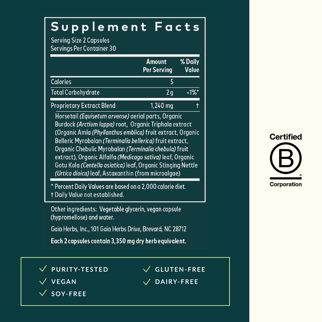 Hair, Skin &amp; Nail Support - Helps Promote Healthy Skin, Hair Growth &amp; Nail Growth - with Horsetail, Alfalfa, Burdock, Gotu Kola &amp; Nettle - 60 Vegan Liquid Phyto-Capsules (15-Day Supply)