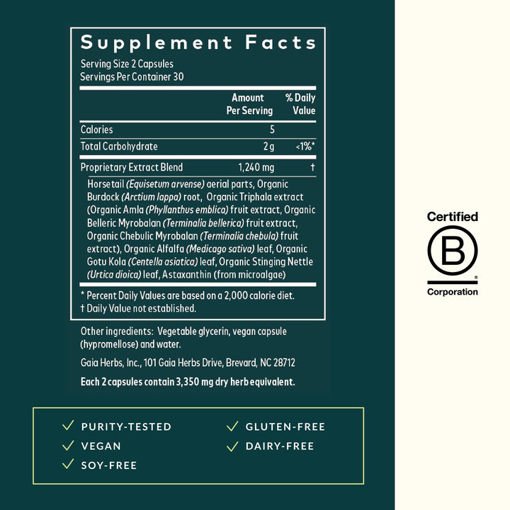 Hair, Skin &amp; Nail Support - Helps Promote Healthy Skin, Hair Growth &amp; Nail Growth - with Horsetail, Alfalfa, Burdock, Gotu Kola &amp; Nettle - 60 Vegan Liquid Phyto-Capsules (15-Day Supply)