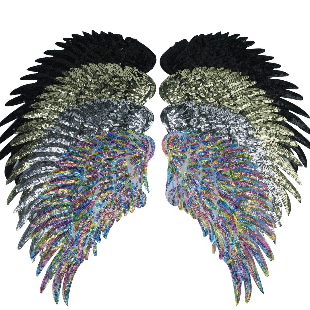 4 Pair of Wings Sequins Angel Wings Patches Applique Sew on Iron on Patch Embroidered Bling Wings for Jackets Cloth DIY Decoration Accessory Gifts