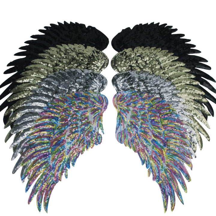 4 Pair of Wings Sequins Angel Wings Patches Applique Sew on Iron on Patch Embroidered Bling Wings for Jackets Cloth DIY Decoration Accessory Gifts