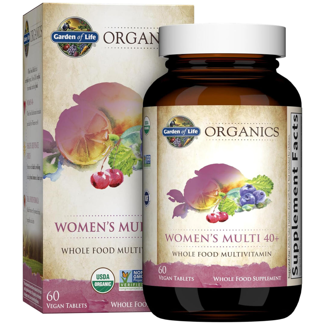 Organics Vitamins for Women 40+ - 60 Tablets, Womens Multi 40+, Vegan Vitamins for Women Over 40, Hormone &amp; Breast Health Support Blend, Whole Food Womens Multivitamin