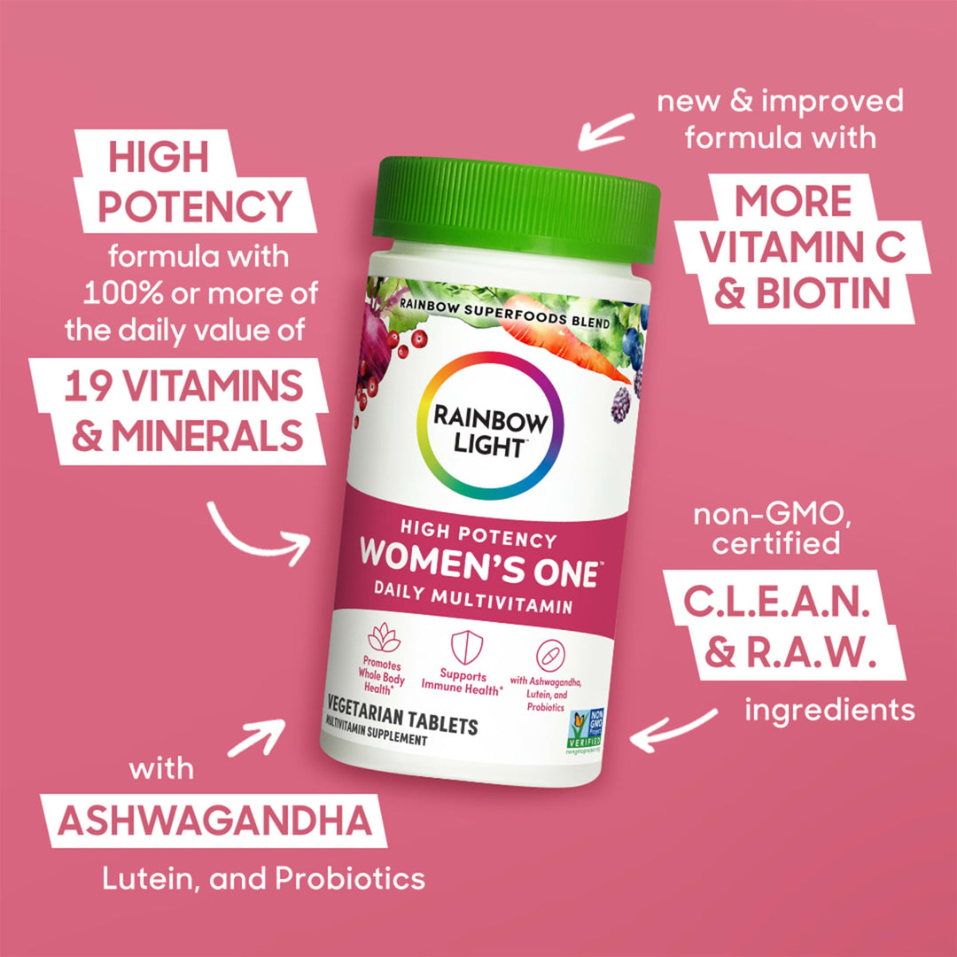 Womens One High-Potency Daily Multivitamin, Womens Multivitamin Provides High-Potency Immune Support, With Vitamin C, Biotin and Ashwagandha, Vegetarian, 150 Count