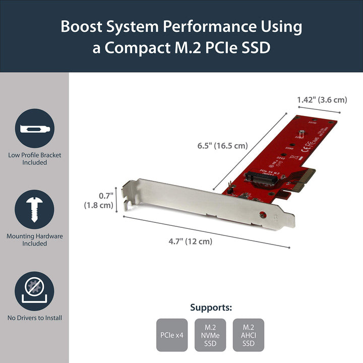 M2 PCIe SSD Adapter - x4 PCIe 3.0 NVMe / AHCI / NGFF / M-Key - Low Profile and Full Profile - SSD PCIe M.2 Adapter , TAA (PEX4M2E1)