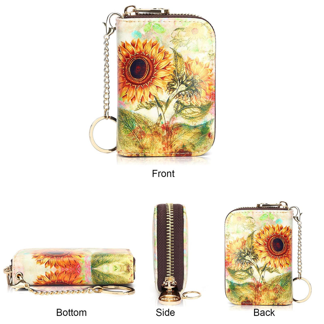 RFID Credit Card Holder Wallets for Women Leather Cartoon Patterns Zipper Card Case for Ladies Girls/Gift Box 018