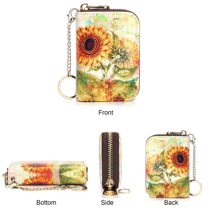 RFID Credit Card Holder Wallets for Women Leather Cartoon Patterns Zipper Card Case for Ladies Girls/Gift Box 018