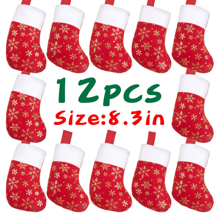 Christmas Mini Stockings,12 Pcs Felt Glitter Snowflake Stockings for Christmas Tree and Room Ornament Decoration and Gift Holder(8Inches)