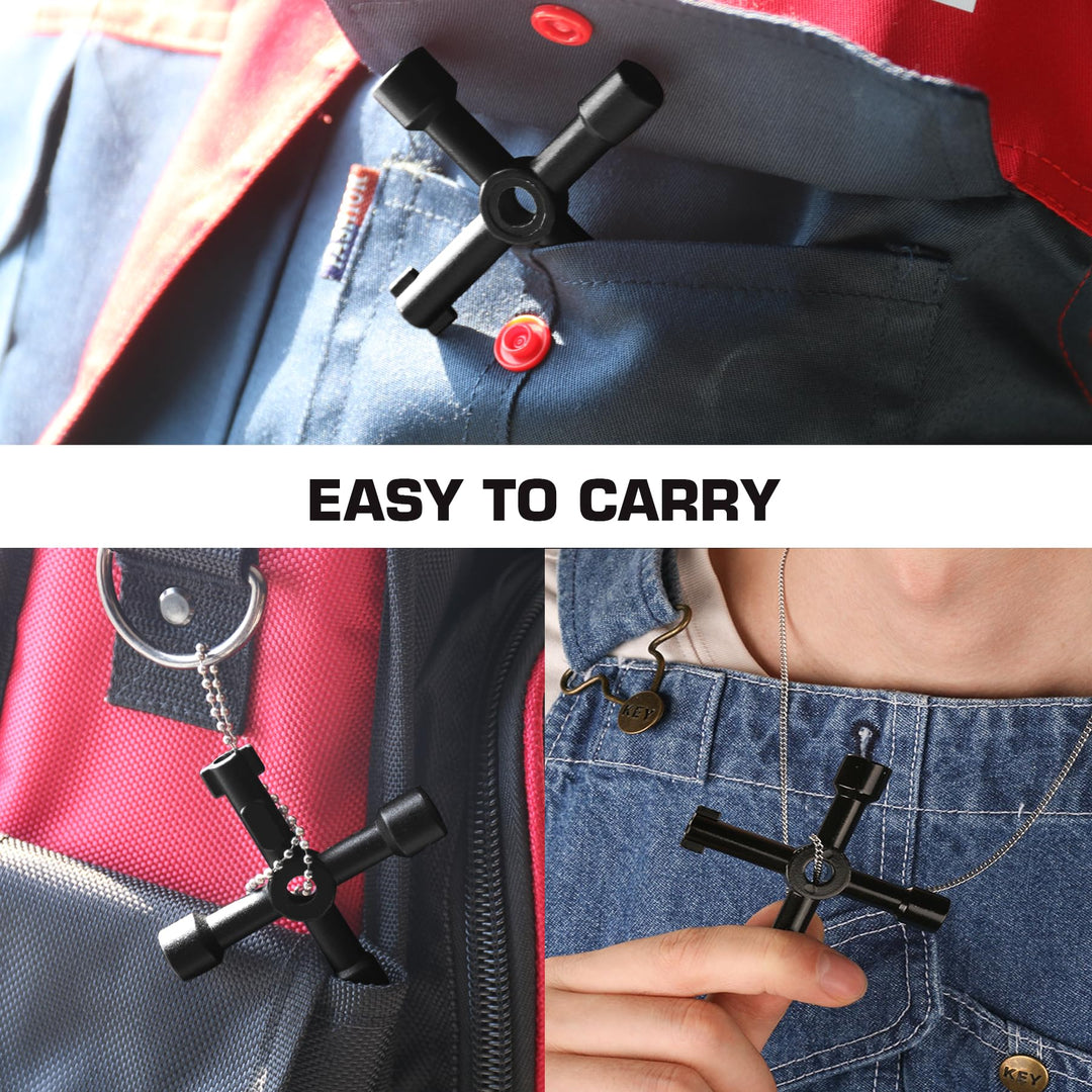 4 Way Sillcock Water Key Multi-functional Universal Cross Water Spigot Key Zinc Alloy Plumbers Electricians Valve Tools Black Silcock Key 4 Way