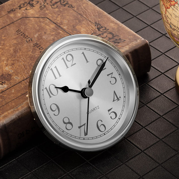 3-1/2 Inch (90 mm) Quartz Clock Fit-up/Insert with Arabic Numeral (Silver)