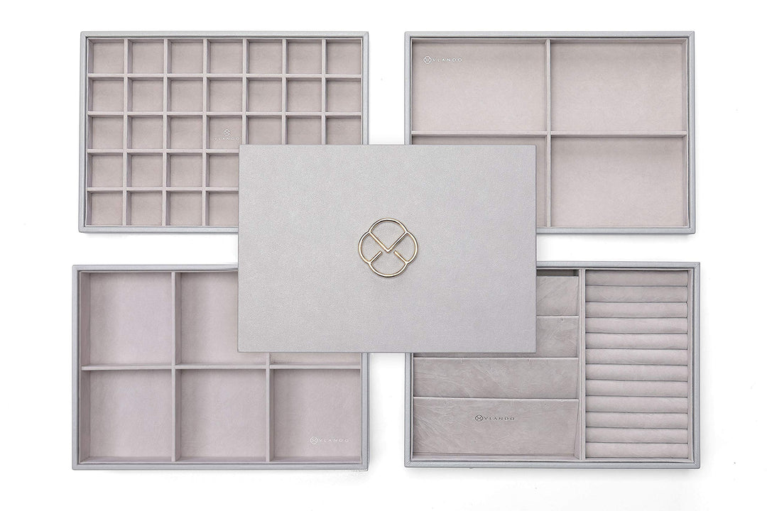 NEW Miller Jewelry Trays Stackable Showcase Display Drawer Organizer Storage- Multi-Purpose,Multiple Combinations, Large Capacity Multi-Layer Design and Fashion(Grey)