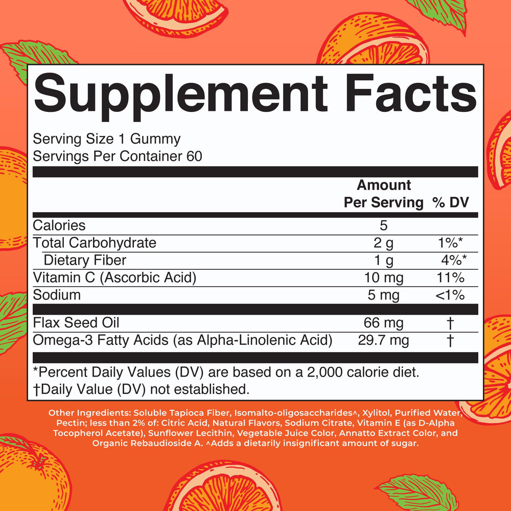 Vegan Omega 3 Gummies for Adults | 2 Month Supply | Sugar Free Supplement with Vitamin C | Flaxseed Oil Immune Support | Overall Wellness | No Fish Taste | 60 Count