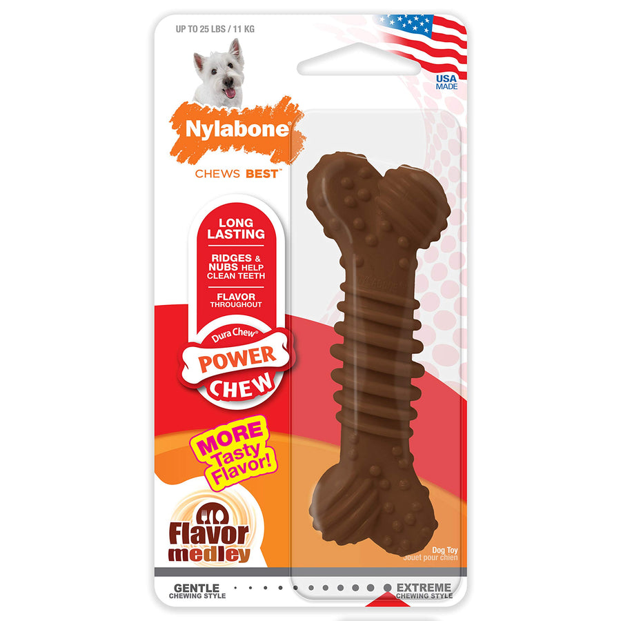 Textured Dental Bone Power Chew Toy for Dogs, Dog Toys for Aggressive Chewers, Flavor Medley Flavor, Small - Up to 25 Ibs, 1 Count