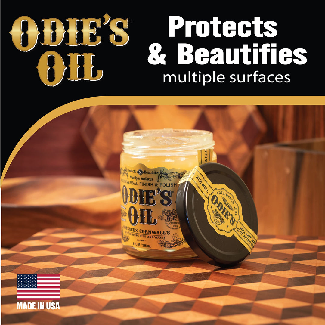 Odie&#39;s Oil • Universal Finish for Wood • Leather • Plastic • Vinyl • Metal and More • 9 Ounce Glass Jar • Food Safe and Solvent Free Non Toxic Finish …