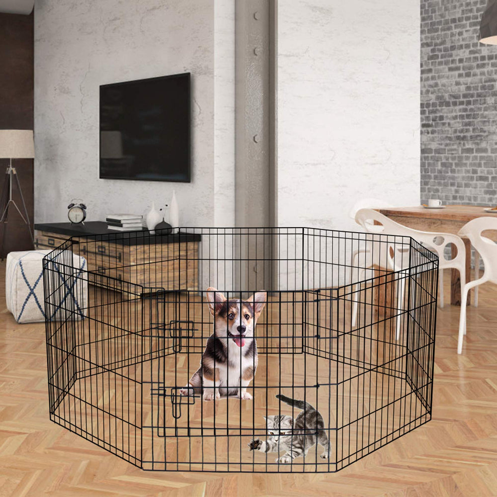 Puppy Pet Playpen 8 Panel 24 Inch Indoor Outdoor Metal Portable Folding Animal Exercise Dog Fence Ideal for Pet Animals Dog Cat Rabbit Breed Puppy (24 x 24 x 8)