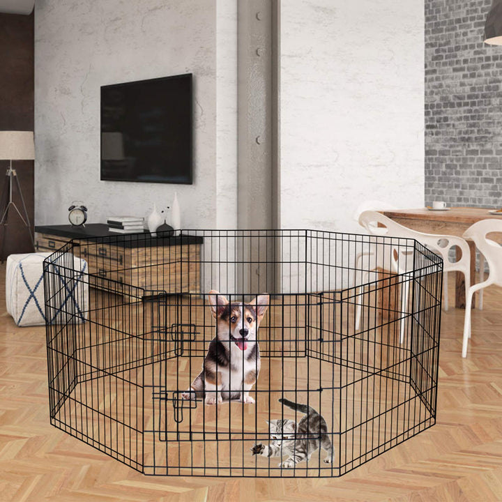 Puppy Pet Playpen 8 Panel 24 Inch Indoor Outdoor Metal Portable Folding Animal Exercise Dog Fence Ideal for Pet Animals Dog Cat Rabbit Breed Puppy (24 x 24 x 8)