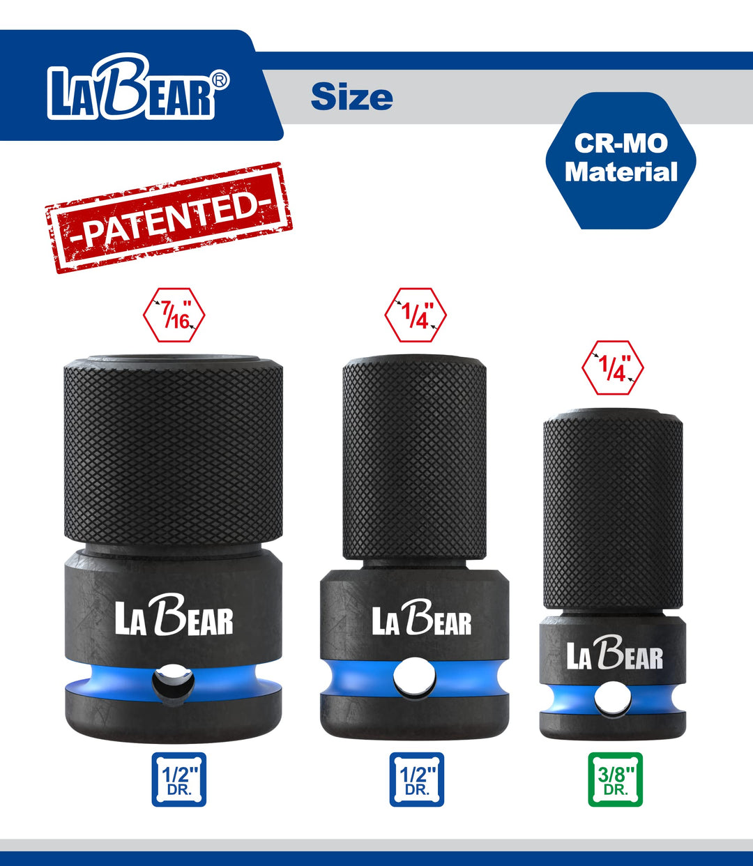 TOOL Impact Wrench Adapter, 3/8 Drive Female to 1/4 Hex Converter, Quick Release, Quick Change Chuck, Square to Hex Bit Adapter, Impact Drill Adapter, Cr-Mo Steel Ratchet Wrenches Drivers