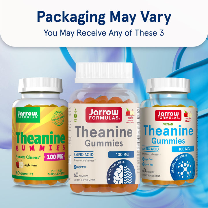 Theanine 100 mg Gummies, Dietary Supplement That Promotes Calmness, 60 Apple-Flavored Gummies, 60 Day Supply