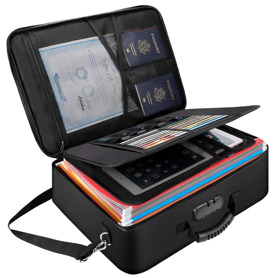 Document Bag with Lock, Comic Books Storage Box, Fireproof Document Storage Case, Large File organizer Bag, Portable Document Box, Multi-Layer Classification Storage file holder for office