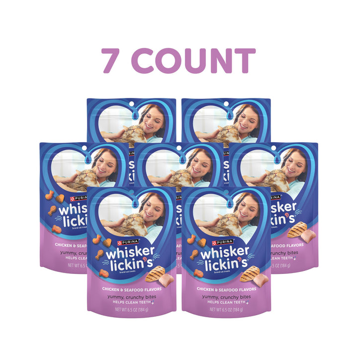 Purina Whisker Lickin&#39;s Cat Treats, Crunchy and Yummy Chicken and Seafood Flavors - (Pack of 7) 6.5 oz. Pouches