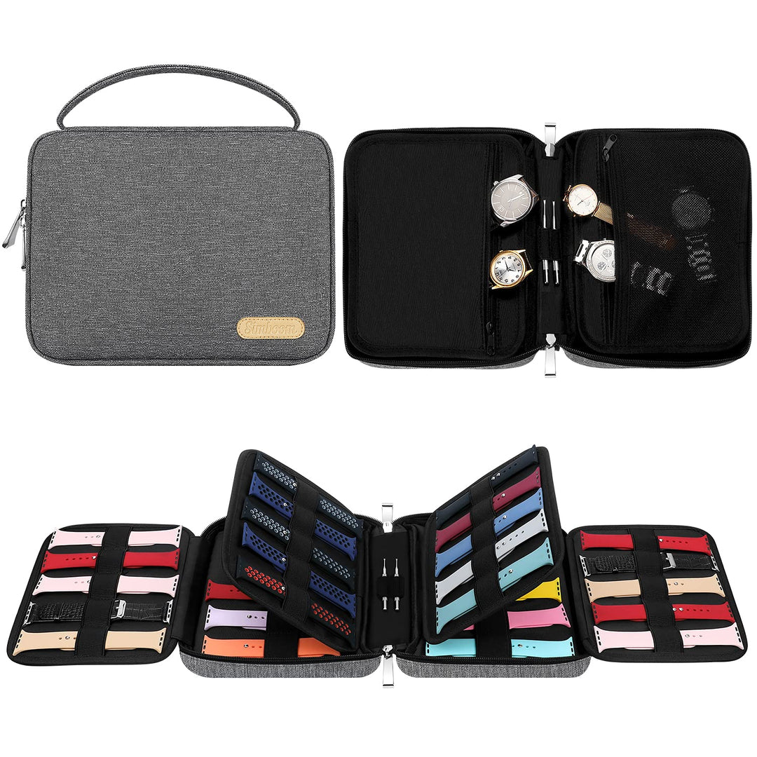 40 Watch Bands Storage Bag, Nylon Spill-resistant Watch Band Organizer Bag Carrying Case Travel Watch Straps Carrying Bag Pouch Compatible with Apple Watch Bands, Watch Band Pin, Cable-Gray