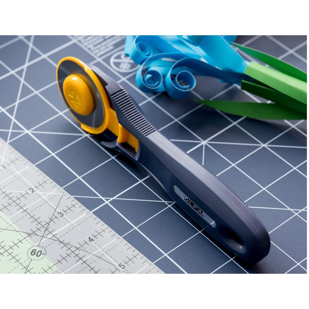 45mm Quick-Change Rotary Cutter (RTY-2C/NBL) - Rotary Fabric Cutter w/Blade Cover for Crafts, Sewing, Quilting, Replacement Blade: RB45-1 (Navy)