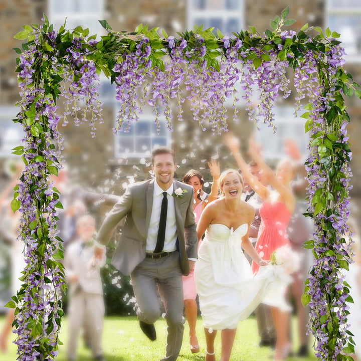 Wisteria Artificial Flowers Garland, 4 Pcs Total 28.8ft Artificial Wisteria Vine Silk Hanging Flower for Home Garden Outdoor Ceremony Wedding Arch Floral Decor (Light Purple)