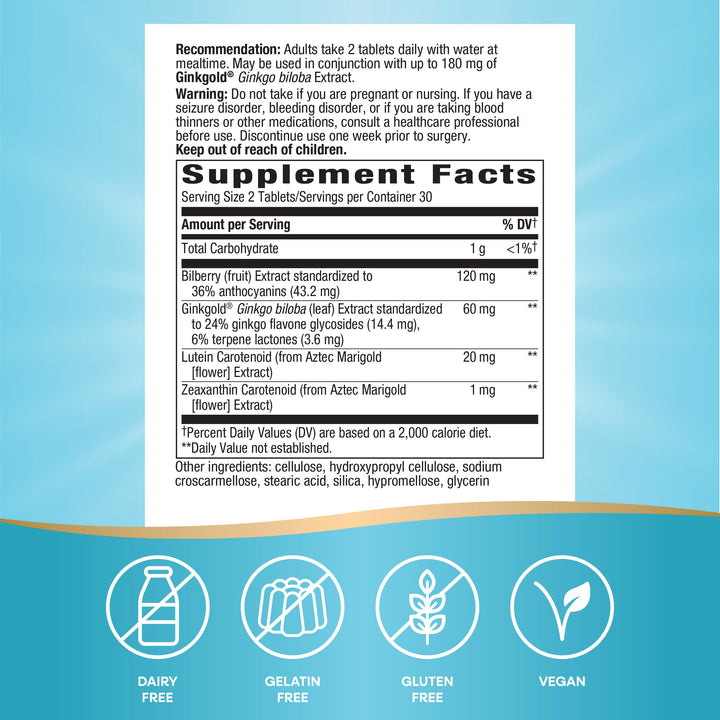 Nature&#39;s Way Ginkgold Eyes, Gingko Biloba Supplement for Adults, Supports Eye Health*, Gluten Free, 60mg Ginkgo Biloba Extract Per 2- Tablet Serving, 60 Tablets (Packaging May Vary)