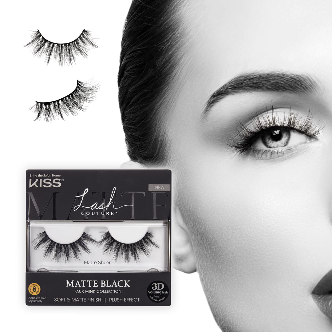 Lash Couture Matte Black Faux Mink Collection, False Eyelashes 1-Pack, Soft Real Mink Texture &amp; Matte Finish, High Impact Color, 3D Volume, Knot-Free Lash Band, Reusable, Matte Sheer, 1 Pair