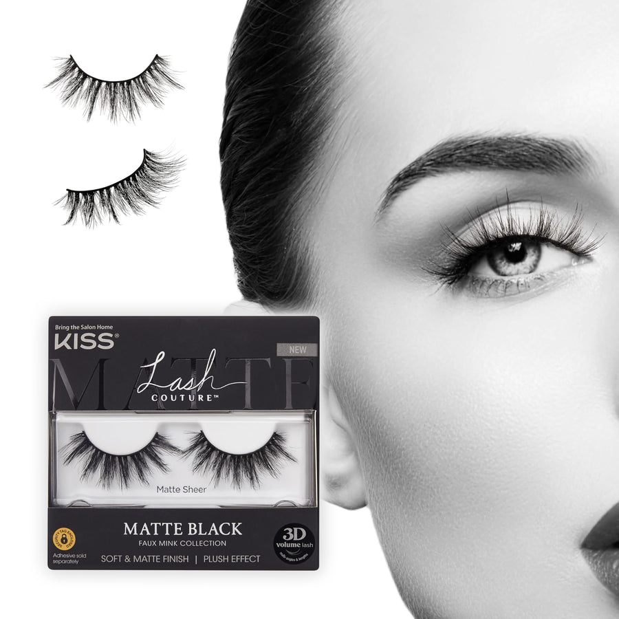 Lash Couture Matte Black Faux Mink Collection, False Eyelashes 1-Pack, Soft Real Mink Texture & Matte Finish, High Impact Color, 3D Volume, Knot-Free Lash Band, Reusable, Matte Sheer, 1 Pair