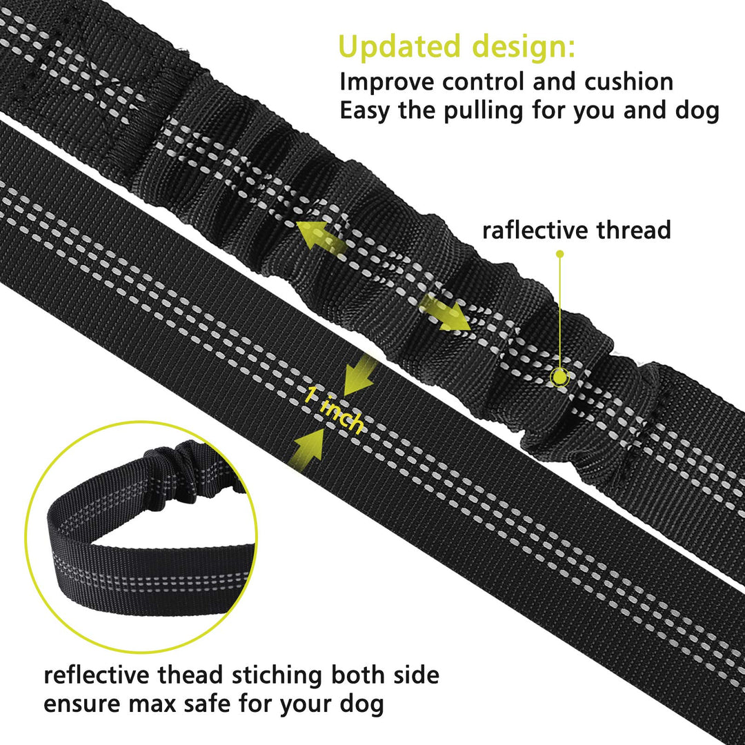 4.0 FT Bungee Dog Leash for Small, Medium and Large Dogs, Reflective Pet Training Long Traffic Leash with Car Seat Belt. (Small, Black)