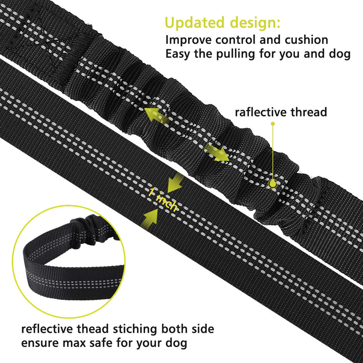 4.0 FT Bungee Dog Leash for Small, Medium and Large Dogs, Reflective Pet Training Long Traffic Leash with Car Seat Belt. (Small, Black)