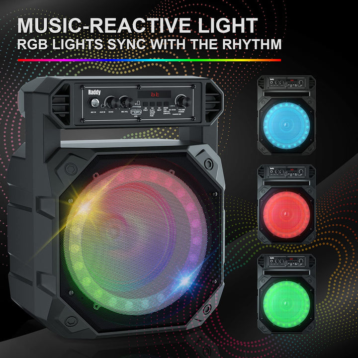 Raddy RS68 Portable Karaoke Machine with Low Noise Wireless Microphone, PA System Rechargeable Bluetooth Speaker with LED Lights for Christmas Birthday Gift Home Party, Supports TF Card/USB/AUX