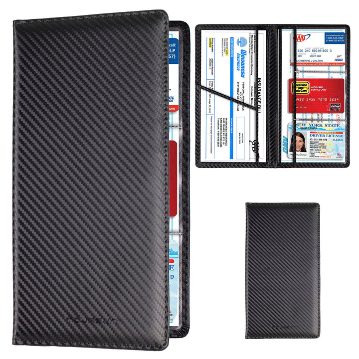 Car Registration and Insurance Card Holder, Vehicle License Document Glove Box Compartment Organizer, Interior Car Accessories for Women Men Teens (Carbon Fiber Black)