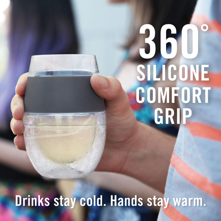 Wine Freeze Cup Set of 2 - Plastic Double Wall Insulated Wine Cooling Freezable Drink Vacuum Cup with Freezing Gel, Glasses for Red and White Wine, 8.5 oz Grey - Gift Essentials