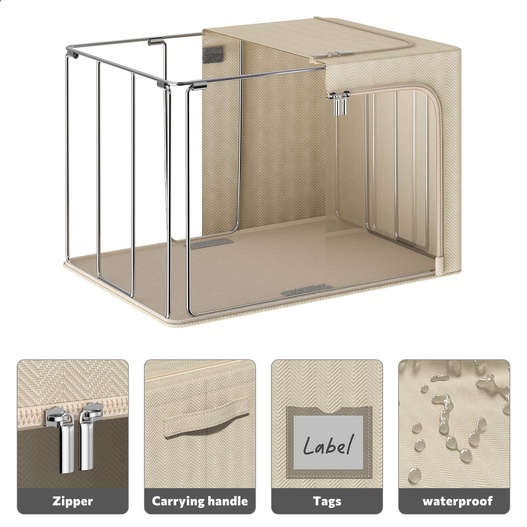 Foldable Clothes Storage Bins 2 Pack, Stackable Metal F