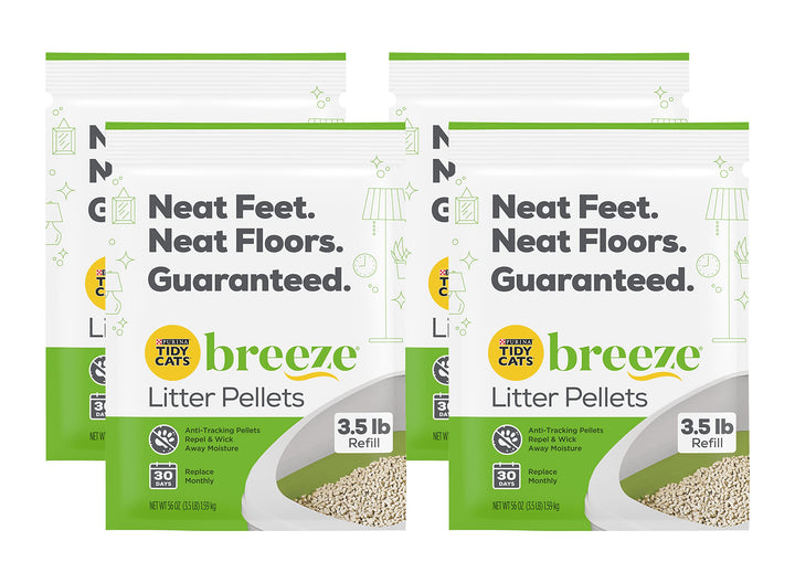 Tidy Cats Breeze Litter Pellets Refill Pouch, Made for Multiple Cats, Anti-Tracking Pellets for Breeze Litter System, 3.5 LB Refill Pouch (Pack of 4)
