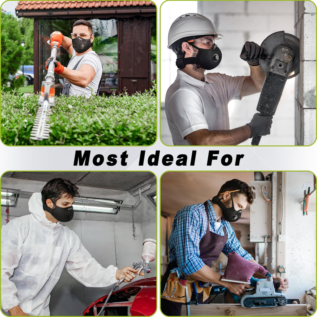 M Plus Dust Mask, Breathable Reusable Face Mask with 6 Activated Carbon Filters for Woodworking Construction Mowing Grinding (Modern1)