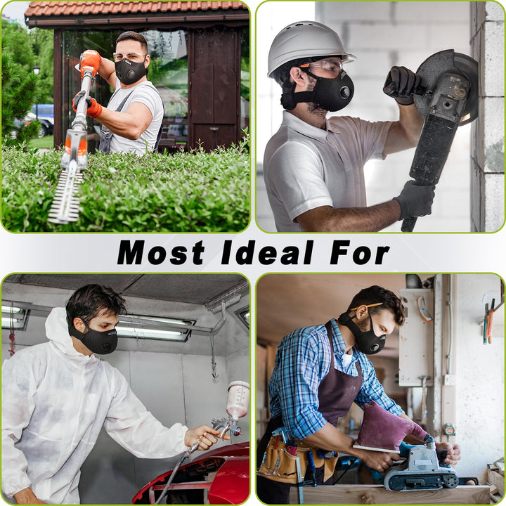 M Plus Dust Mask, Breathable Reusable Face Mask with 6 Activated Carbon Filters for Woodworking Construction Mowing Grinding (Modern1)