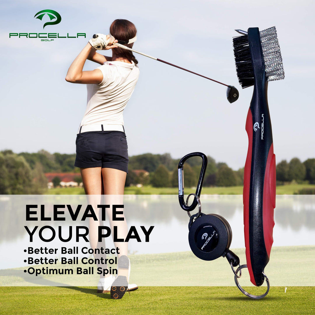 Golf Club Brush and Groove Cleaner, 2 Ft Retractable Zip-line, Golf Club Cleaner for Irons &amp; Woods, Nylon &amp; Wire Golf Club Cleaning Brush, Easily Attaches to Golf Bag, Great