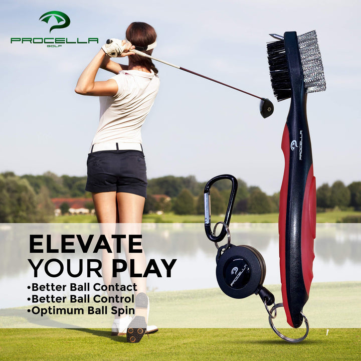 Golf Club Brush and Groove Cleaner, 2 Ft Retractable Zip-line, Golf Club Cleaner for Irons &amp; Woods, Nylon &amp; Wire Golf Club Cleaning Brush, Easily Attaches to Golf Bag, Great