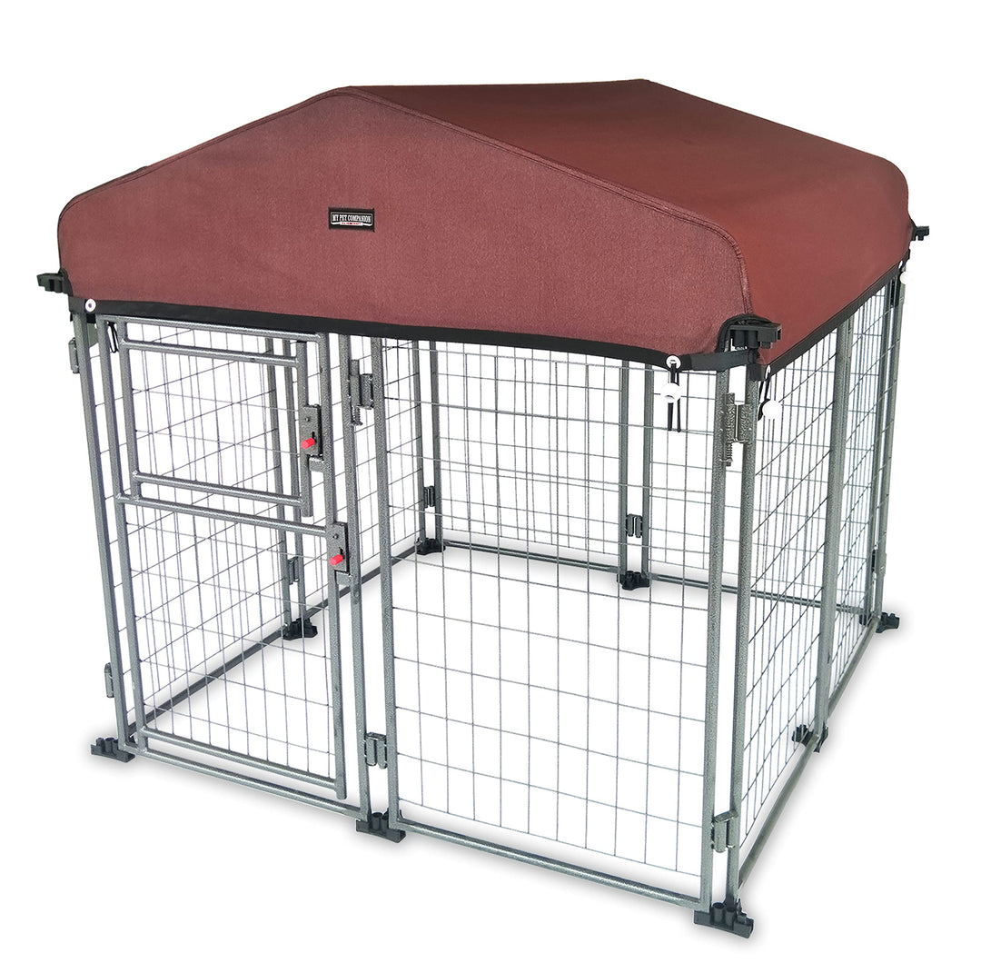 My Pet Companion Dog Kennel with Roof Cover (4.5’) - Weather Resistant / Covered / Heavy Duty / Outdoor / Winter Welded Wire Pet Kennel for Medium Sized Dogs - Easy to Assemble