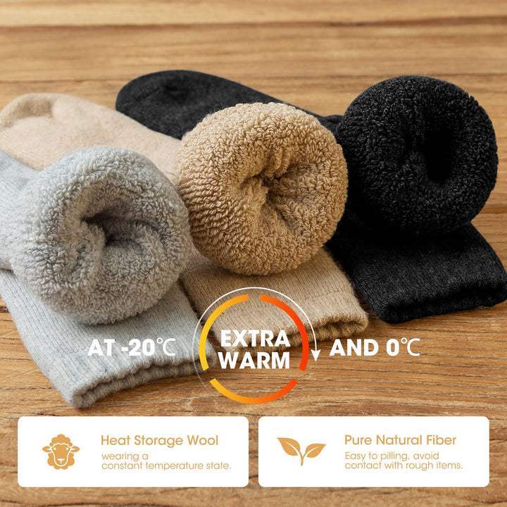 Mens Wool Thermal Socks Thick Warm Winter Wool Socks 3 Pairs Heavy Soft Boot Socks for Men for Cold Weather