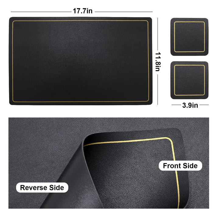 Placemats,Place Mats Coaster for Dinner Table Set of 4 Leather Placemats,Heat-Resistant Non-Slip Washable Insulation Placemats Modern Fashion Style Placemats,4 Placemats &amp; 4 Coasters (Black)