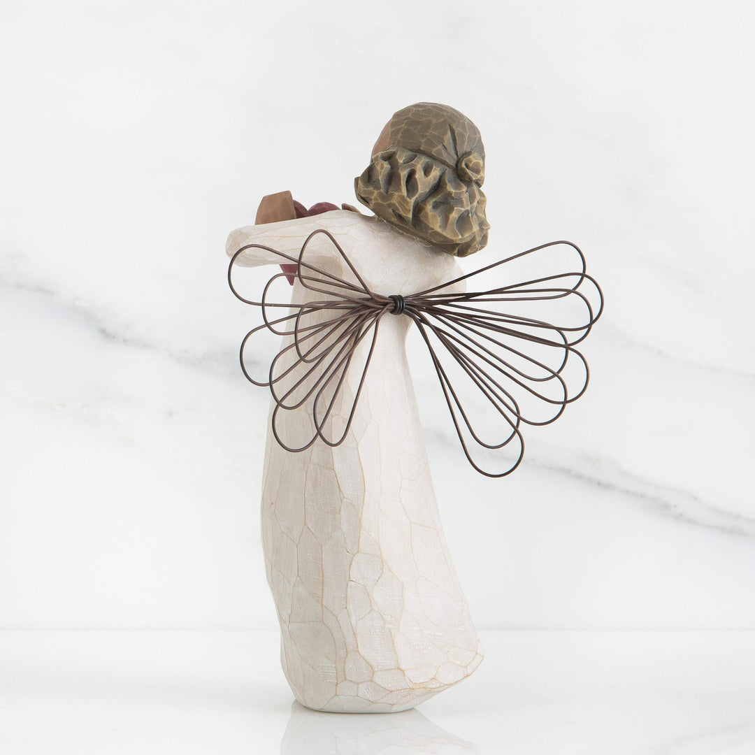with Love Angel, You are Loved, Figure Holding Out Red Heart, Gift for Wedding, Anniversary or Valentine’s Day, Sculpted Hand-Painted Darker-Skin Figure